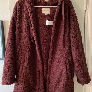 ae fuzzy sherpa hooded cardigan